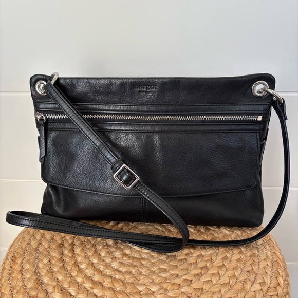 Margot New York Black Leather Crossbody Bag with Adjustable Strap - Picture 1 of 16